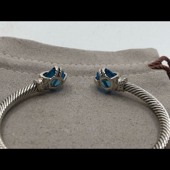 David Yurman Blue Topaz Cable Wrap Bangle Diamonds - Picture 7 of 7
